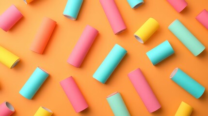 Fototapeta premium Colorful Paper Rolls on Orange Background for Creative Projects