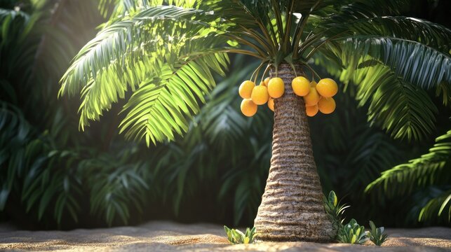 Tropical palm tree with fruit in sunlight