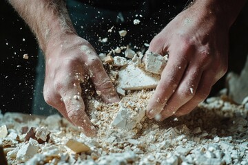 Close-up of hands shaping and molding dough