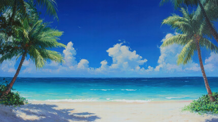 Serene tropical beach with white sand and turquoise waters for vacation design