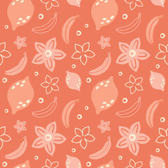 Fruits seamless pattern. Hand drawn doodle vector illustration. Vector design for textile and paper.	

