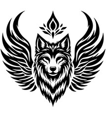 Silhouette of a wolf screen print design