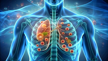 3d rendered illustration of human lungs with tuberculosis