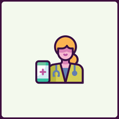 Flat Icon Illustration of a Medical Professional Displaying Healthcare on Phone