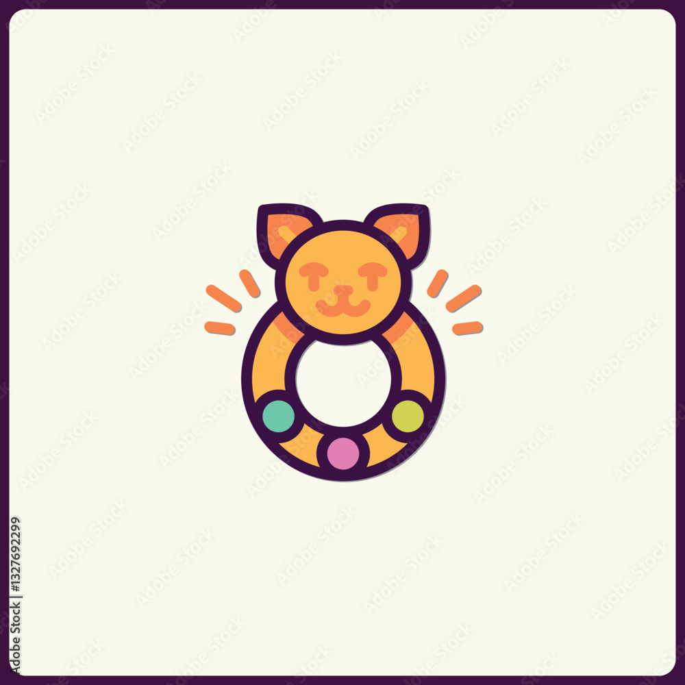 Poster delightful cat rattle icon with vibrant hues on light surface vector design