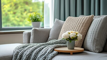 Cozy living room corner with soft furnishings