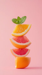 Vibrant citrus fruits display with freshly sliced oranges and grapefruits for antioxidant energy boost