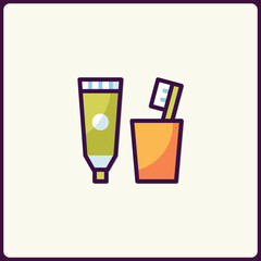 Vibrant oral hygiene icon featuring a tube of toothpaste and toothbrush set