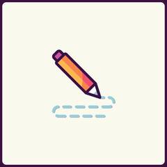 Creative writing icon, a colourful pencil sketching dotted line illustration