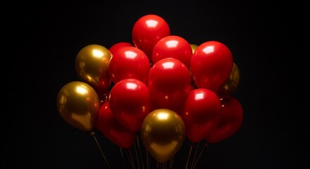 深紅と金色の風船、ドラマチックな影で輝く