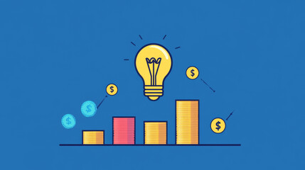 Business funnel for flat money, success market profit, vector illustration. Marketing commerce finance element by idea cartoon bulb. Internet sale strategy for coin growth in startup.