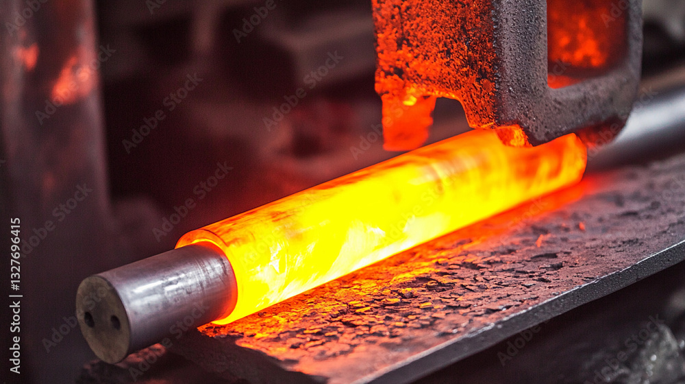 Poster heating a metal workpiece in a workshop environment generative ai