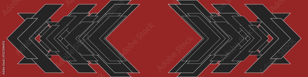 Poster black vector arrows with white outlines on red background.