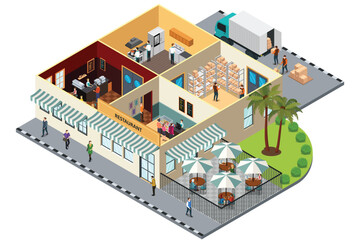 Isometric of Restaurant Interior Vector Illustration