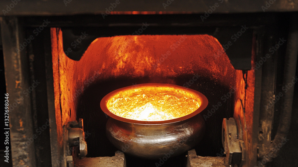 Poster induction heating process with molten metal in furnace generative ai