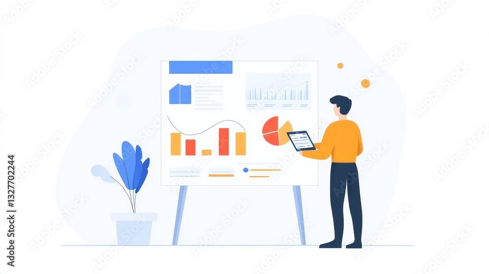 Poster businessman presenting data on flip chart. possible use stock photo for presentations, business conc