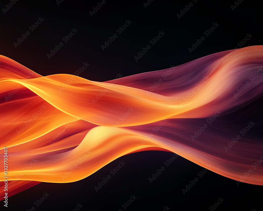 Poster Abstract image of orange and dark red flowing lines on a black background, suggesting movement and energy, ideal for design projects needing a dynamic visual