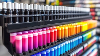Vibrant Collection of Markers in Various Colors on Display Shelf