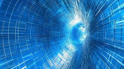 Fototapeta premium Abstract Blue Technology Tunnel, Futuristic Digital Art, Geometric Design, Intricate Pattern, Modern Visual