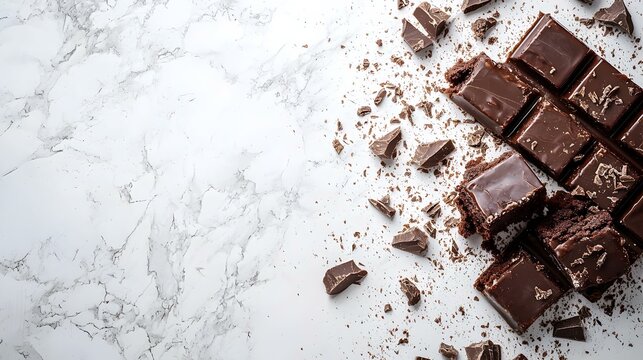 Potongan Cokelat Hitam di Latar Belakang Marmer Putih