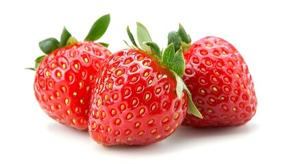 Three Fresh Strawberries Isolated on White Background
