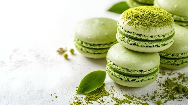 Makaron Matcha Hijau Tumpukan Manis Lezat Terisolasi Latar Belakang Putih