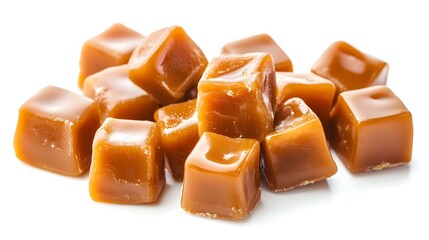 Pile of Caramel Candies isolated on white background