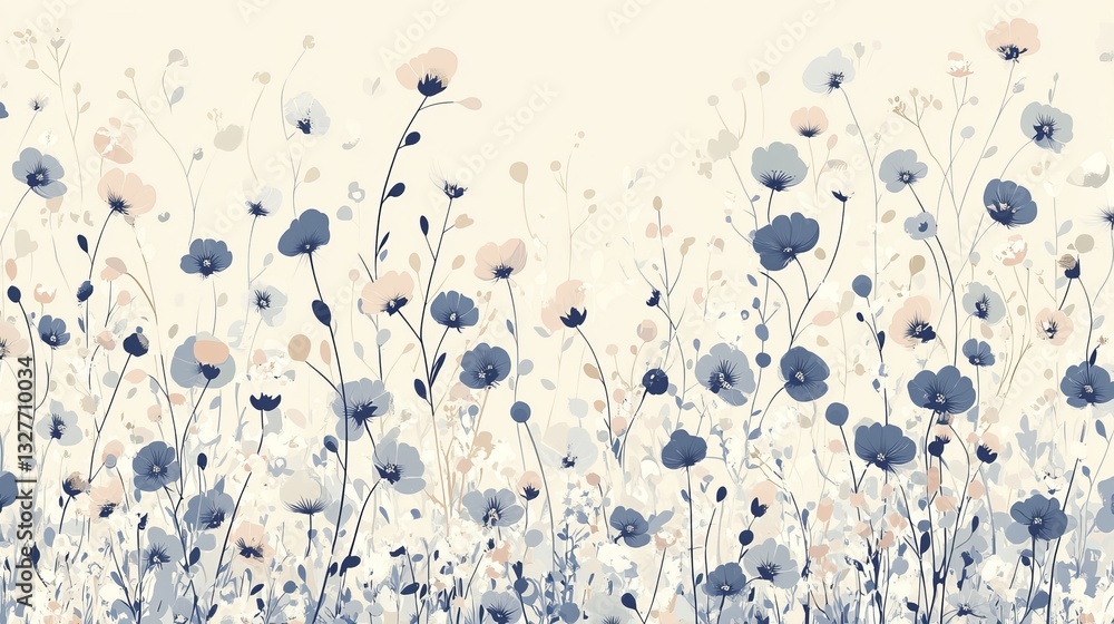 Poster a repeating design of delicate, small flowers in a field. it's a vector image.