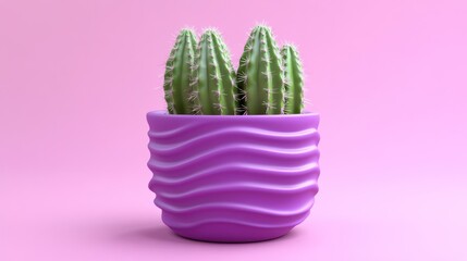 Stylish Cactus in a Modern Purple Pot Against a Soft Pink Background Ideal for Home Decor and