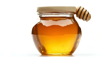 Jar of Honey with Dipper Isolated on White Background