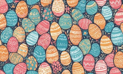 Colorful decorative eggs arranged together in a vibrant pattern ideal for spring celebrations and Easter festivities