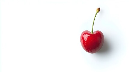 Single Red Cherry Isolated on White Background