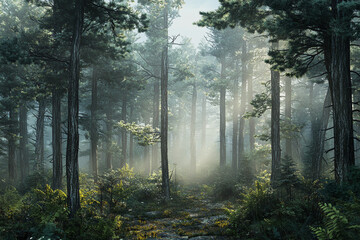 Naklejka premium fog in the forest