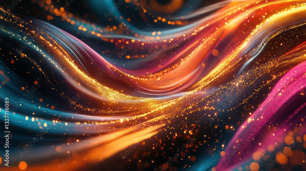 Aufkleber abstract digital light waves intertwining in vibrant colors with glowing particles and flowing lines