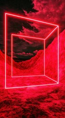 Red Neon Geometric Architecture - Abstract Digital Art