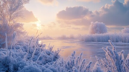 Winter morning fog on the river 