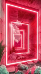 Pink Neon Glowing Tunnel: Abstract Architectural Design
