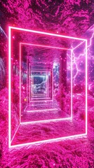 Hypnotic Pink Neon Corridor - Abstract Geometric Architecture