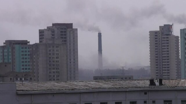 Pollution of a coal factory in the town, Pyongyang, North Korea