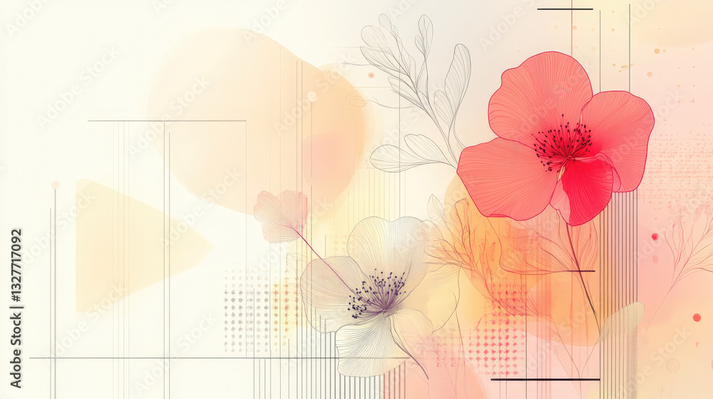 Poster a floral design with delicate lines and soft, warm hues creating a modern and elegant graphic, perfe