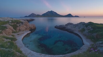 Coastal pool at dawn.  Tranquil turquoise waters nestled in rocky cove