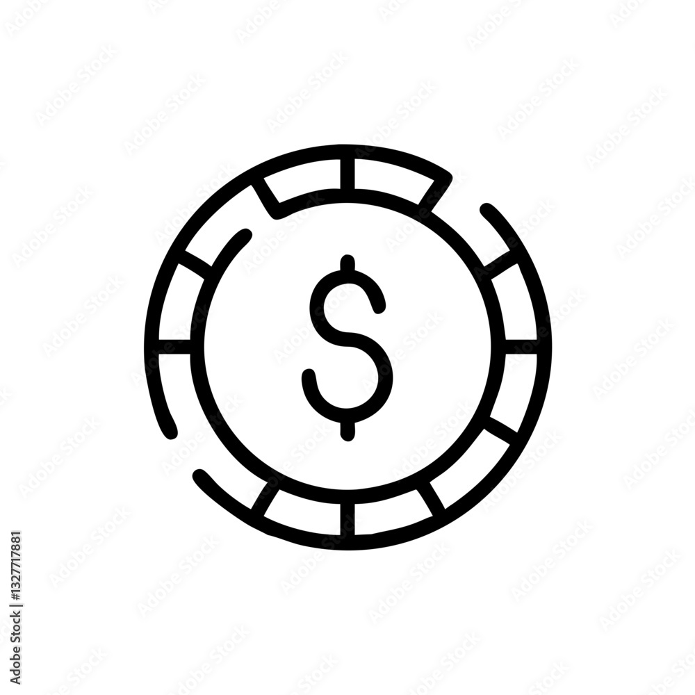 Poster stylized coin icon with dollar sign representing currency and finance in minimal design