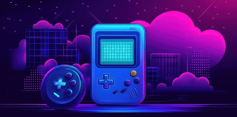 Obraz premium Digital Illustration of Retro Video Game Console and Controller
