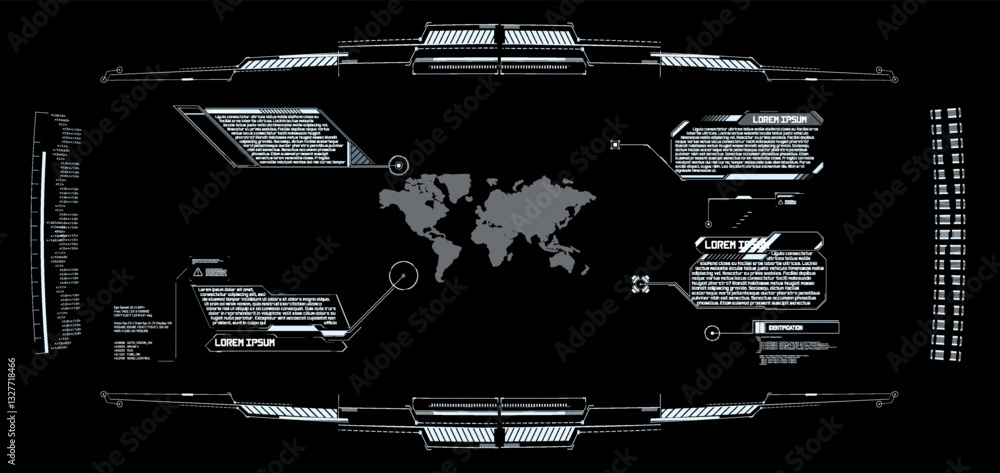 Poster modern digital map interface displaying global information and data analytics in a futuristic design