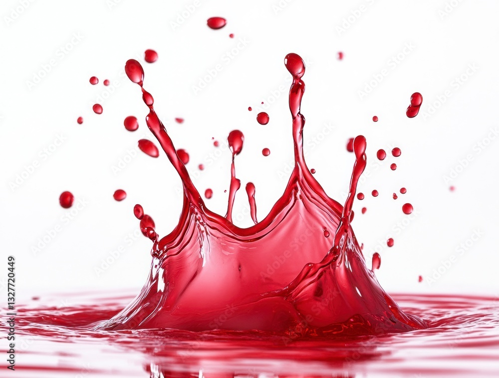 Poster red liquid splashing and creating crown shape on a white background