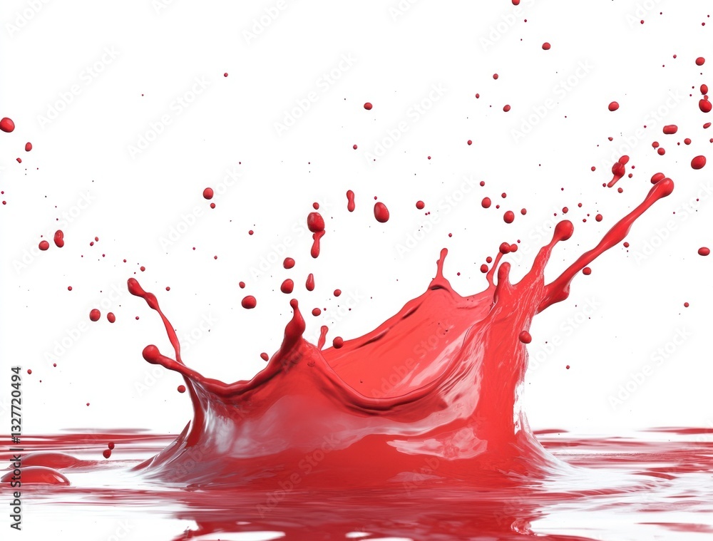 Poster red paint splashing creates dynamic design on white background
