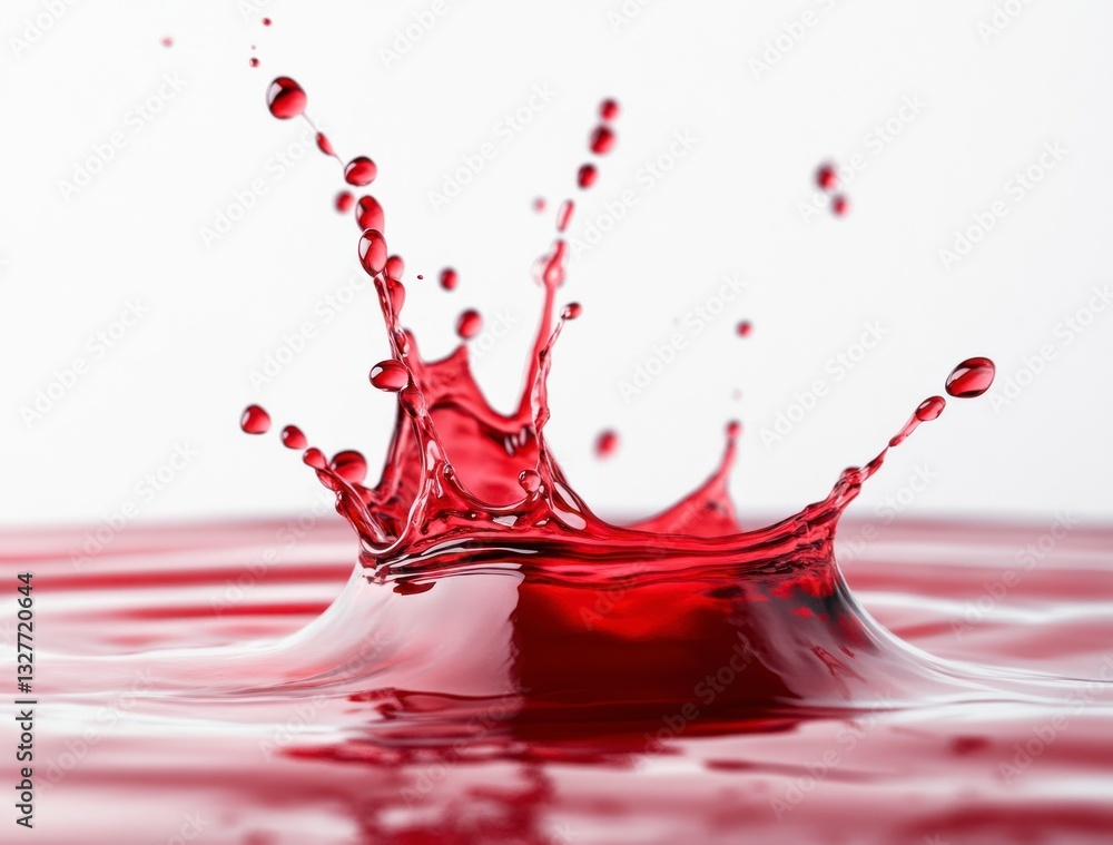 Poster red liquid splashing creates dynamic crown shape on white backdrop