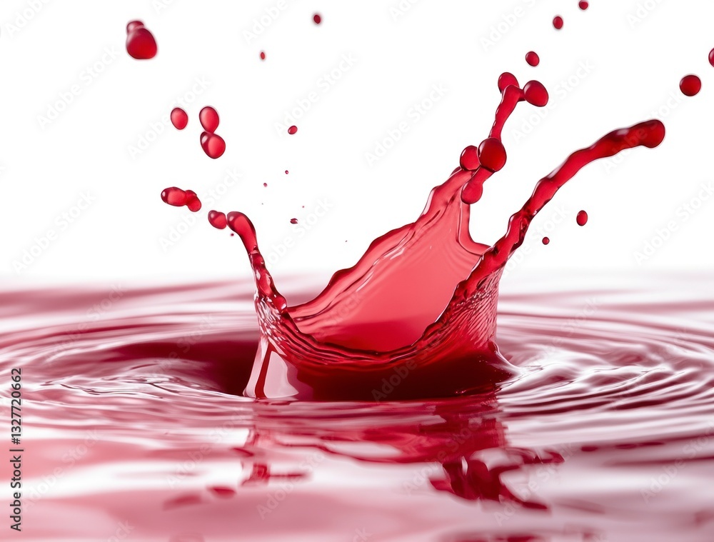 Poster red liquid splashing creating dynamic crown shape on white background