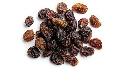 Obraz premium Top view of Dried raisins isolated on white