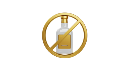 Isolated 3D rendering of a no alcohol symbol, gold ring